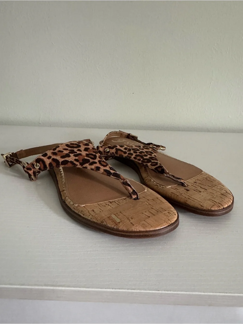 Sam & Libby Leopard Print Thong Sandals with Cork Footbed